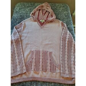 Vintage Cabelas Women's  2XL Pink Hooded Cable Knit‎ Vneck Pullover Y2K Sweater